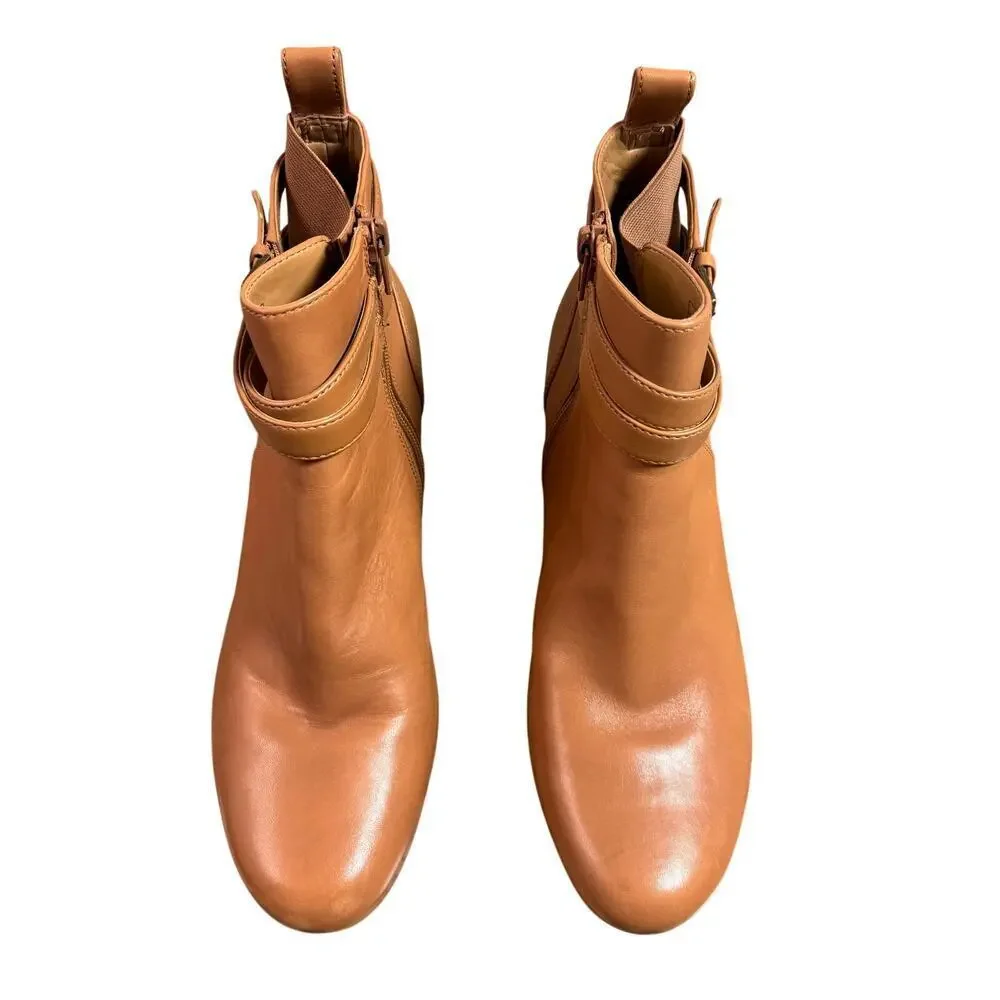 Vionic Nella Womens Leather Ankle Comfort Boot Water Repellent Camel Nappa Sz 9